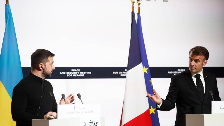 Macron, en unas comparecencia junto con el presidente ucraniano, Volodímir Zelenski. Foto: EFE