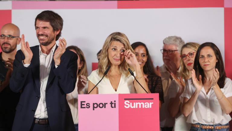 Yolanda Díaz en su rueda de prensa tras las elecciones. Foto: EFE