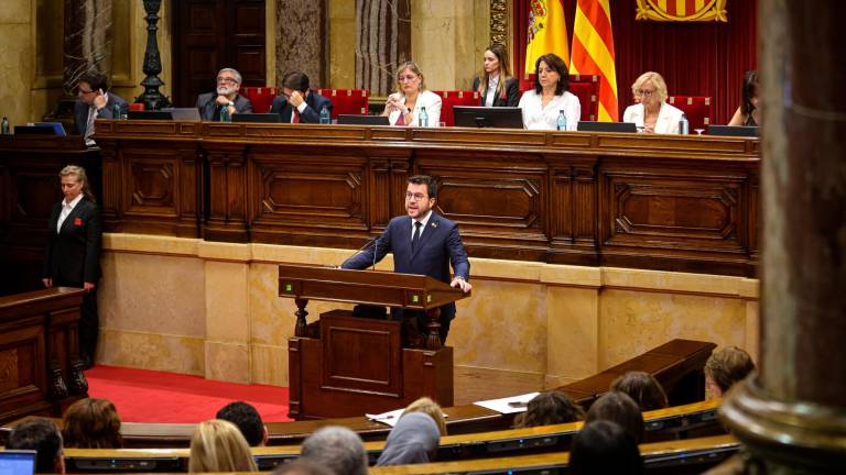 El president de la Generalitat, Pere Aragonès, durant el seu discurs inicial al debat de política general. Foto: ACN