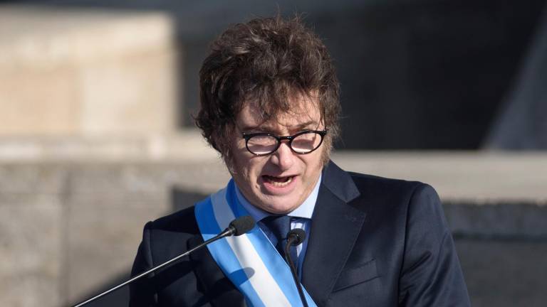 El presidente de Argentina, Javier Milei, durante un acto por el Día de la Bandera. Foto: EFE/ Franco Trovato Fuoco
