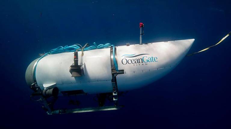 Fotografía facilitada por Ocean Gate que muestra el exterior de un submarino turístico, con capacidad para cinco personas, operado por la citada compañía. Foto: EFE/Ocean Gate