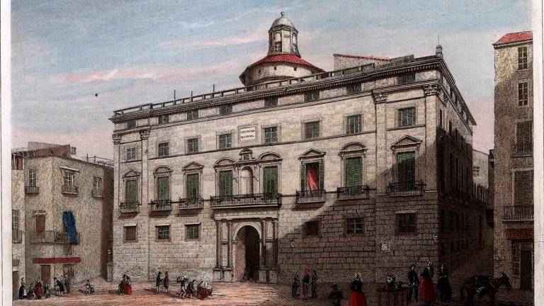 Palau de la Generalitat quan era seu de la Diputació Provincial. Gravat d’Antonio Roca, publicat a “España: obra pintoresca en láminas” (1842-1846).