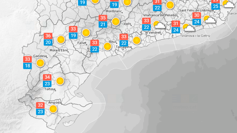 La previsió meteorològica a Tarragona per dimarts, 26 de juliol. Foto: Meteocat