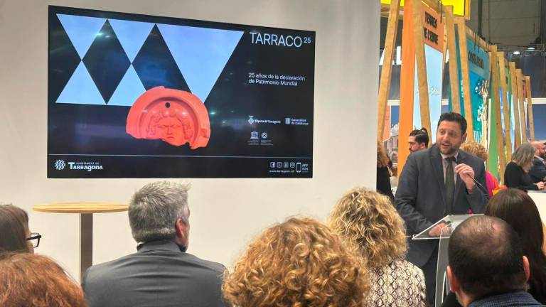 El alcalde de Tarragona, Rubén Viñuales, durante su discurso en Fitur. Foto: Cedida