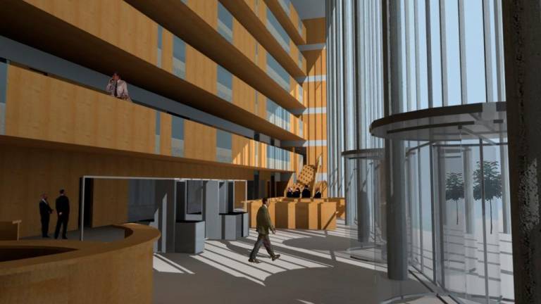 Imagen virtual del aspecto que tendrá el futuro edificio de cinco plantas del Fòrum Judicial. Foto: Cedida