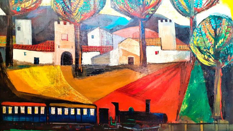 La obra ‘Montblanc amb tren’, uno de los cuadros paisajísticos del artista Maties Palau Ferré’. foto: maties palau ferré