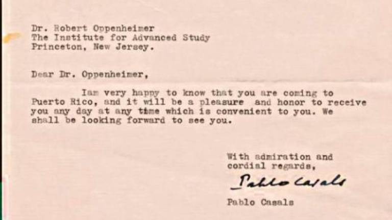 $!Una de las cartas de Pau Casals a Oppenheimer.