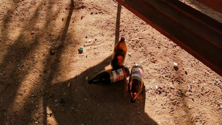 Botellas de cerveza, tiradas en un banco del mismo parque. FOTO: Cedida