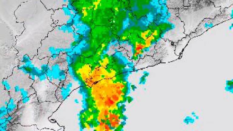 Imagen del radar del Meteocat en la que se ve el temporal que ha azotado la provincia. Foto: Cedida