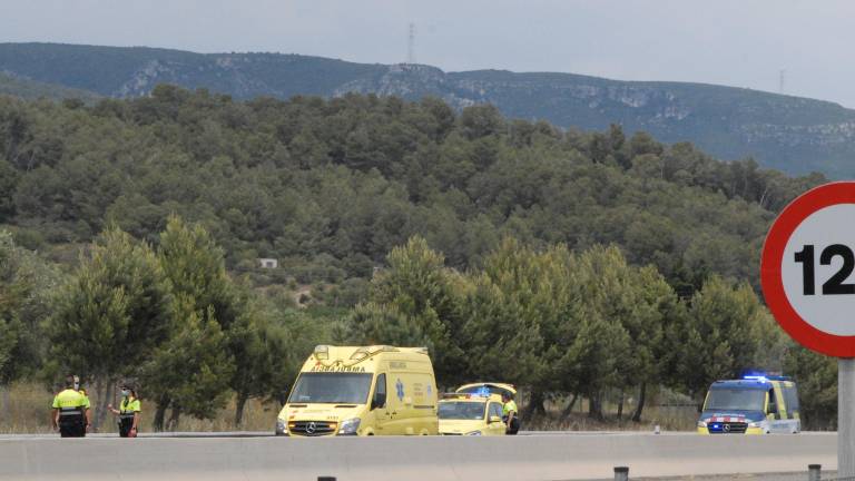 Els vehicles d'emergència al lloc de l'accident d'Alcover. Foto: Àngel Juanpere