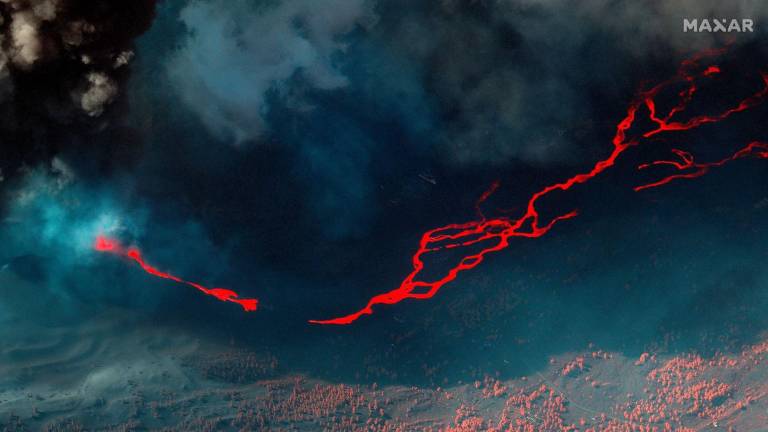 Imagen de las coladas de lava tomada por un satélite de Maxmar Technologies. Cedida