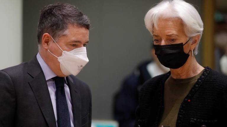 El presidente del Eurogrupo, Paschal Donohoe junto a Christine Lagarde, presidenta del BCE