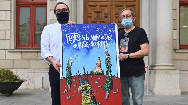El concejal Daniel Recasens y Marc Pérez, autor del cartel de Misericòrdia 2021. FOTO: ALFREDO GONZÁLEZ