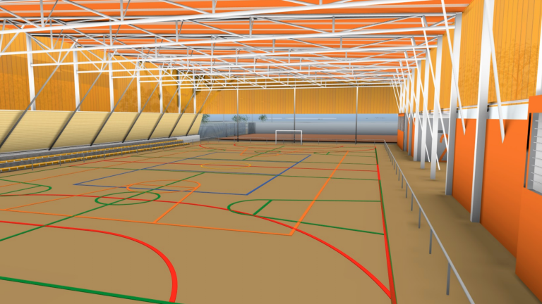 El pabellón ligero tendrá una pista de parquet con gradería para 150 personas. foto: cedida