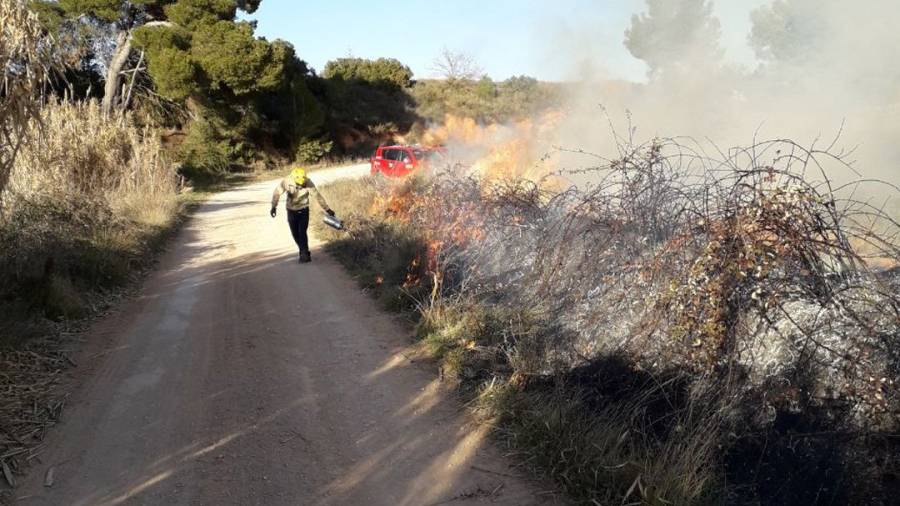 L'incendi de vegetació a Sant Jaume d'Enveja crema 4.000 metres quadrats de matolls