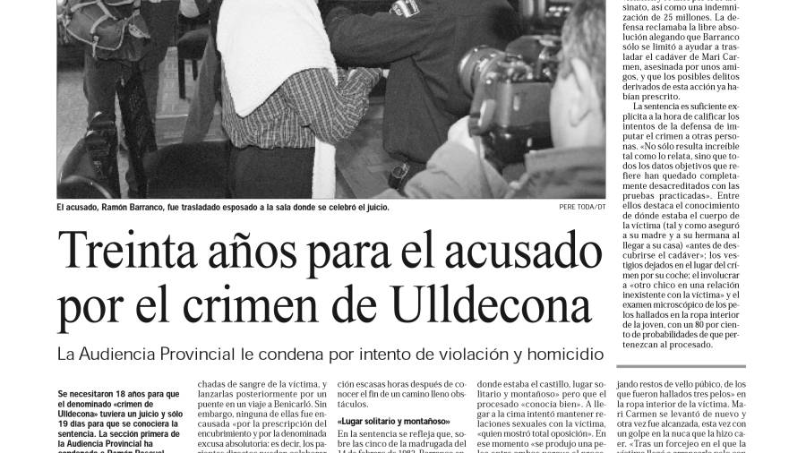 El ‘Diari’ va seguir el judici celebrat a l’Audiència de Tarragona. Aquest és l’article en què es detalla la condemna imposada a Barranco. Imatge: DT