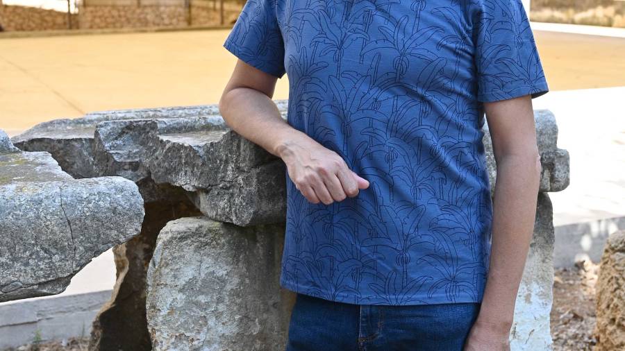 El presidente de Icomos España, Jordi Tresserras, en la Necròpolis Paleocristiana. FOTO: ALFREDO GONZÁLEZEL RELIEVE DE LA DIOSA MINERVA, EN LA MURALLA. FOTO: FABIÁN ACIDRES