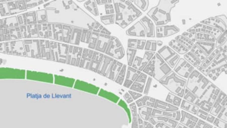 La aplicación muestra una franja verde en la playa de Llevant.