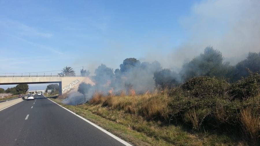La humareda y las llamas pon&iacute;an en riesgo el acceso a la autopista. FOTO: DT