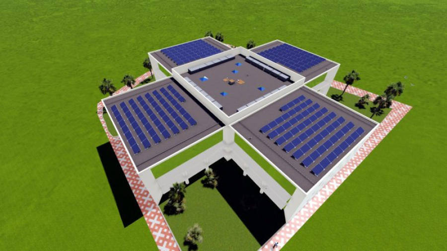Imatge virtual de com quedarà la instal·lació fotovoltaica a l'edifici de l'Autoritat Portuària de Tarragona. FOTO: ACN