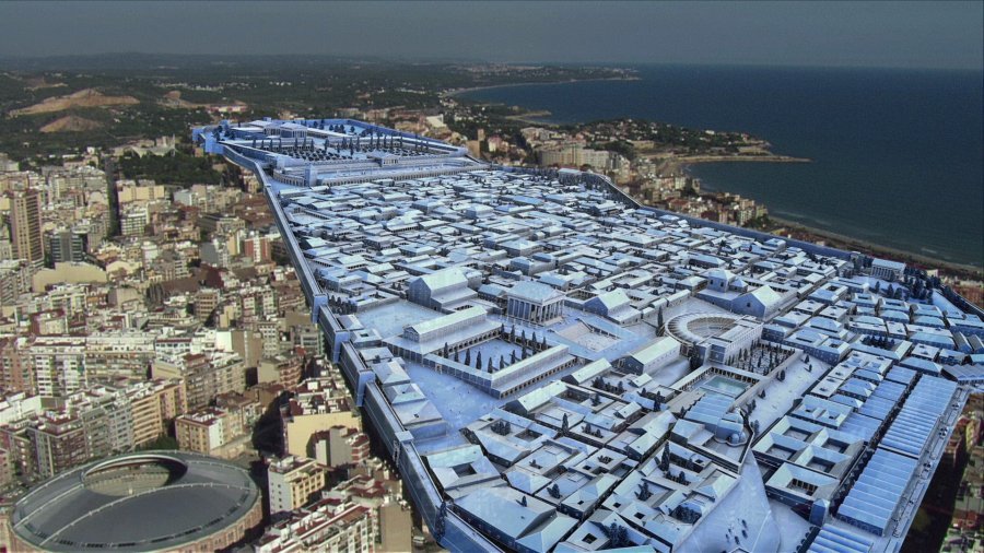 Recreación virtual de la urbe del siglo II superpuesta en la actual ciudad de Tarragona. Las imágenes forman parte del documental ´Ciudades´ que hoy se emite en La 2. Foto: digivisión-tve