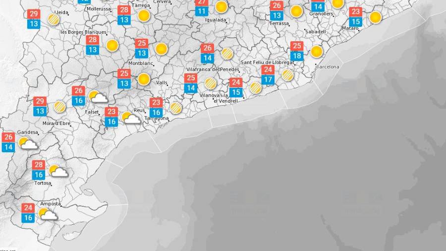 La previsió meteorològica per aquest diumenge, 28 de maig. Foto: Meteocat