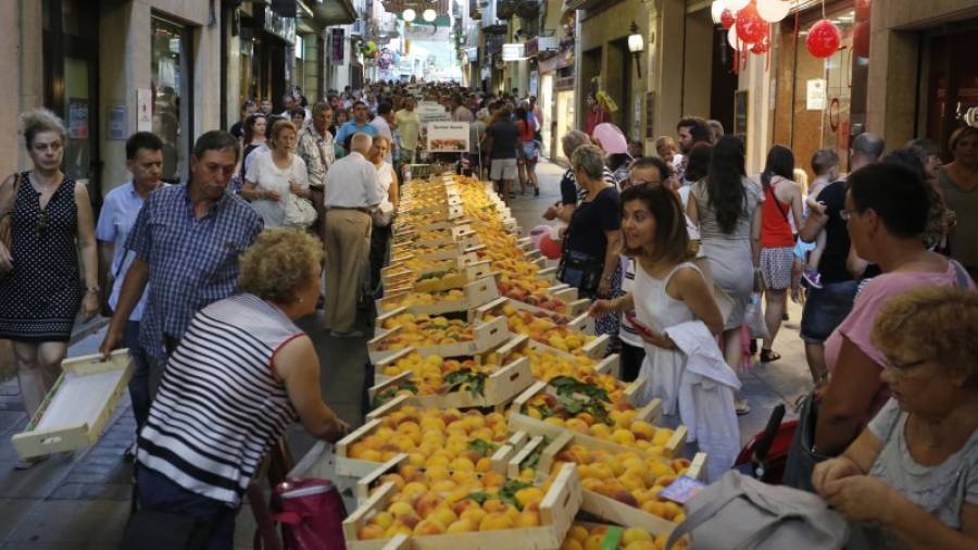 El carrer de la Cort acull una àmplia mostra de fruita, verdura, vi, cava, oli i formatge. Les exposicions continuen pel Pati, la plaça del Quarter i el passeig de l´Estació. Foto: Pere Ferré