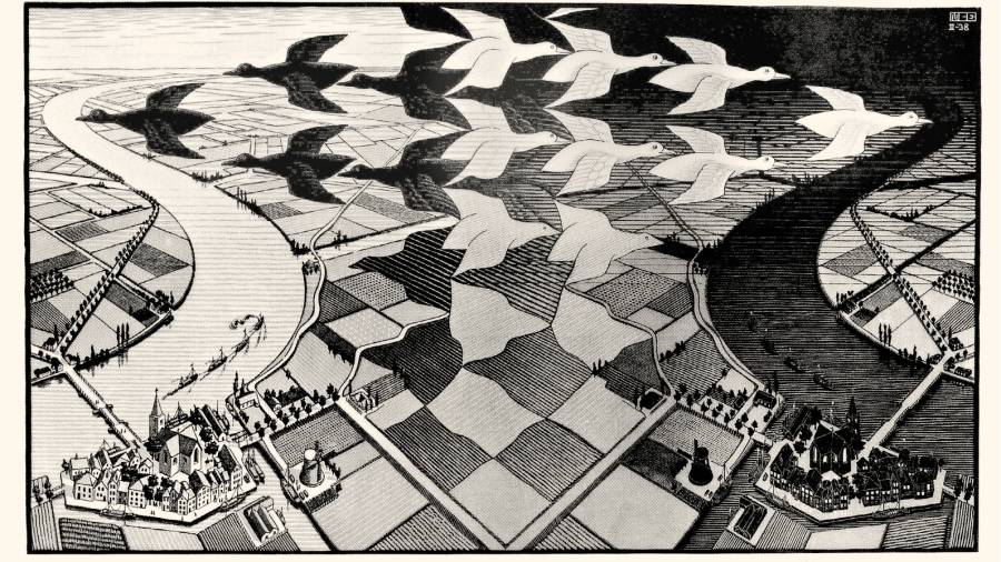 Dia i nit, 1938. Xil.lografia. firma: Col.lecció particular, Itàlia. All M.C. Escher