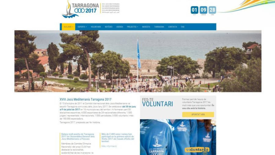 Captura de pantalla de la nova web dels Jocs Mediterranis de Tarragona