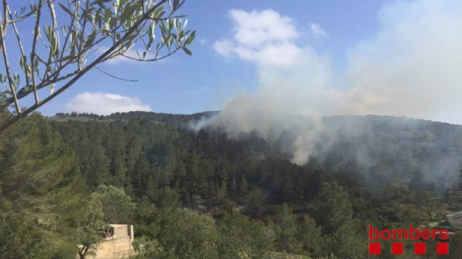 Imatge aèria dels primers moments de l'incendi d'avui a Tortosa.