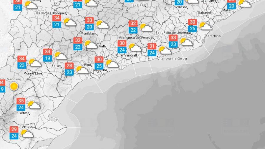 La previsió meteorològica a Tarragona per diumenge, 31 de juliol. Font: Meteocat