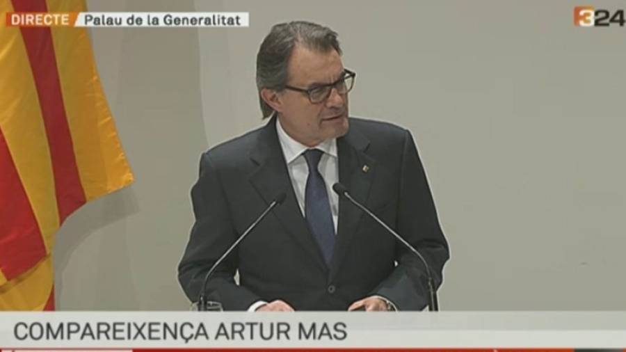 Artur Mas durant la compareixença al Palau de la Generalitat