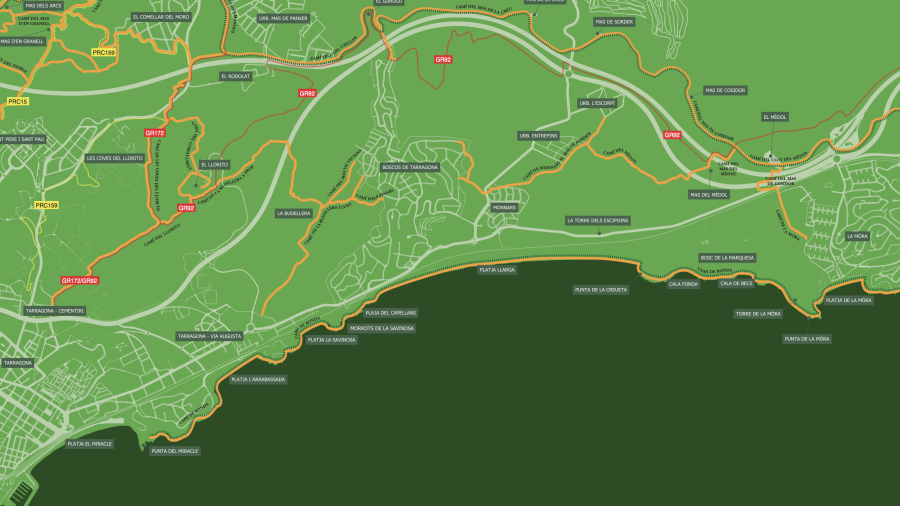 Mapa de caminos de Tarragona donde puede verse el Camí de Ronda. Ajuntament de Tarragona