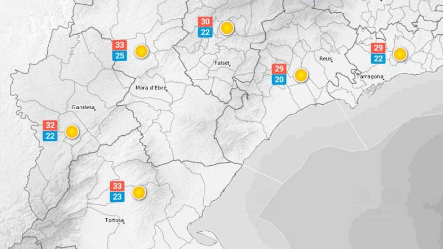 La predicció meteorològica d'aquest dumenge a Tarragona. FONT: Meteo.cat