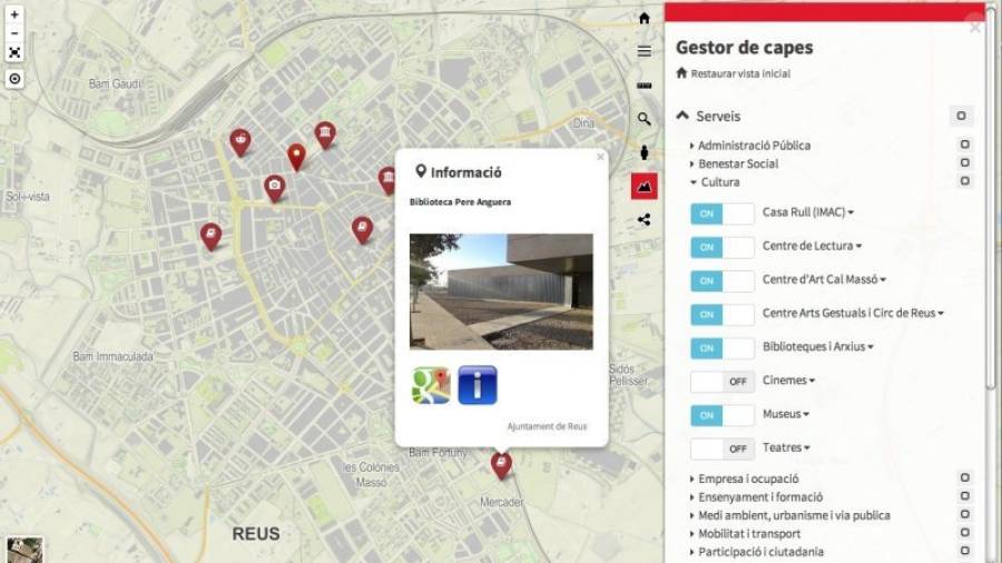 Detall d´alguns dels serveis que es poden trobar al nou mapa web de la ciutat. Foto: DT