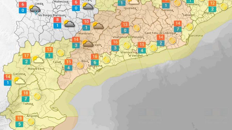 La previsió meteorològica per aquest dilluns, 16 de gener a Tarragona. Foto: Meteocat