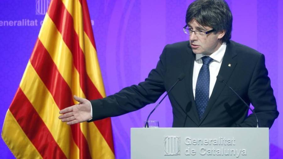 Carles Puigdemont en una roda de premsa, ahir. Foto: EFE