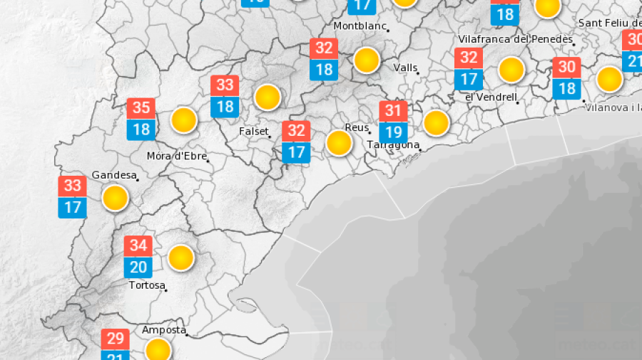 La previsió meteorològica a Tarragona per dilluns, 11 de juliol. Foto: Meteocat