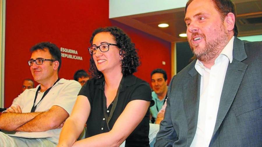 De izquierda a derecha, Lluís Salvadó, Marta Rovira y Oriol Junqueras, la cúpula de Esquerra, el pasado junio.Fotos: DT/ACN