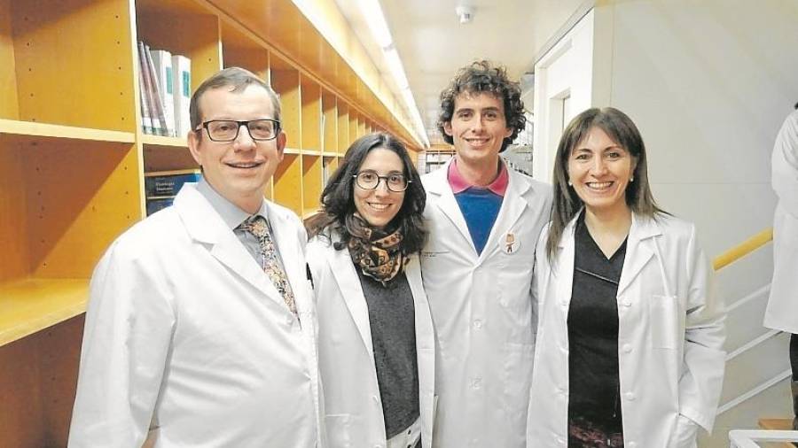 El equipo de la Unitat de Nutrici&oacute; Humana. Desde la izquierda, Jordi Salas-Salvad&oacute;, Nerea Becerra, Guillermo Mena y Nancy Babio. FOTO: URV