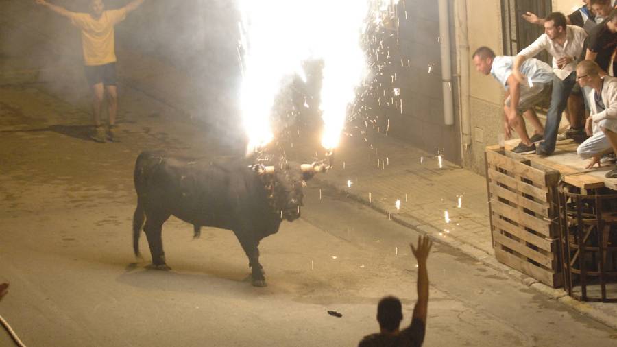 Imatge d´arxiu d´un bou embolat a Sant Carles de la Ràpita. FOTO: JOAN REVILLAS