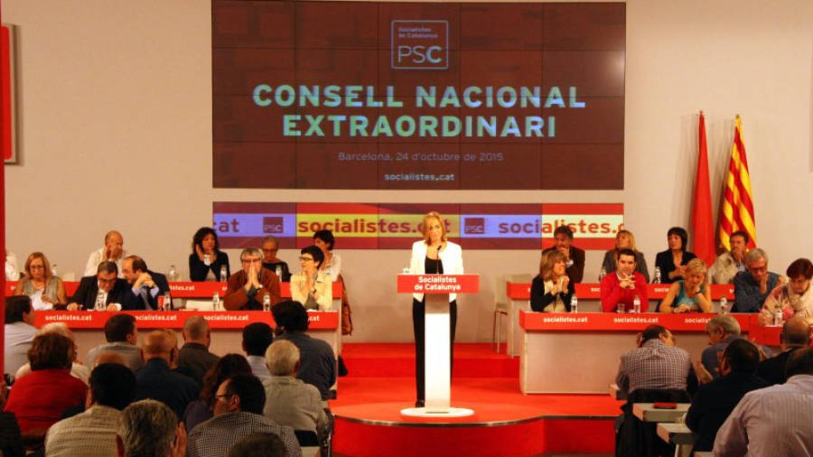 Intervenció de Carme Chacón durant el Consell Nacional extraordinari del PSC. Foto: ACN