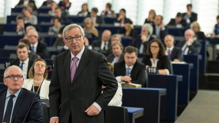 El president de la Comissió Europea, Jean-Claude Juncker, durant el debat de la moció de censura a Estrasburg. Foto: ACN