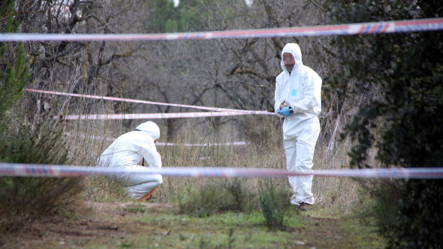 Agents dels Mossos buscant pistes i proves per esclarir l'assassinat d'una dona a Montblanc. Foto: ACN
