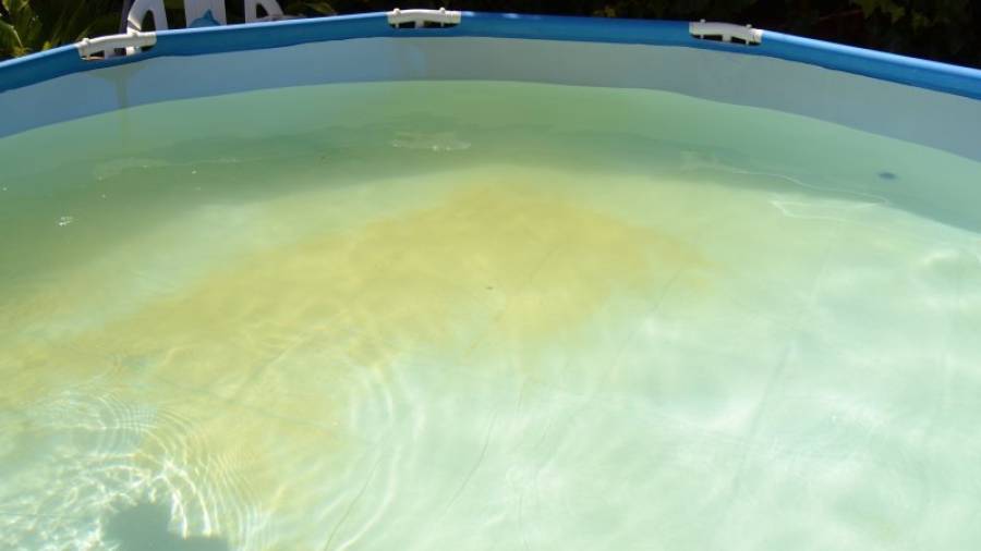 La piscina d´un veí de la urbanització Castell de Montornès, a la Pobla de Montornès, amb l´aigua tèrbola pel canvi d´una bomba. Foto: M. P.