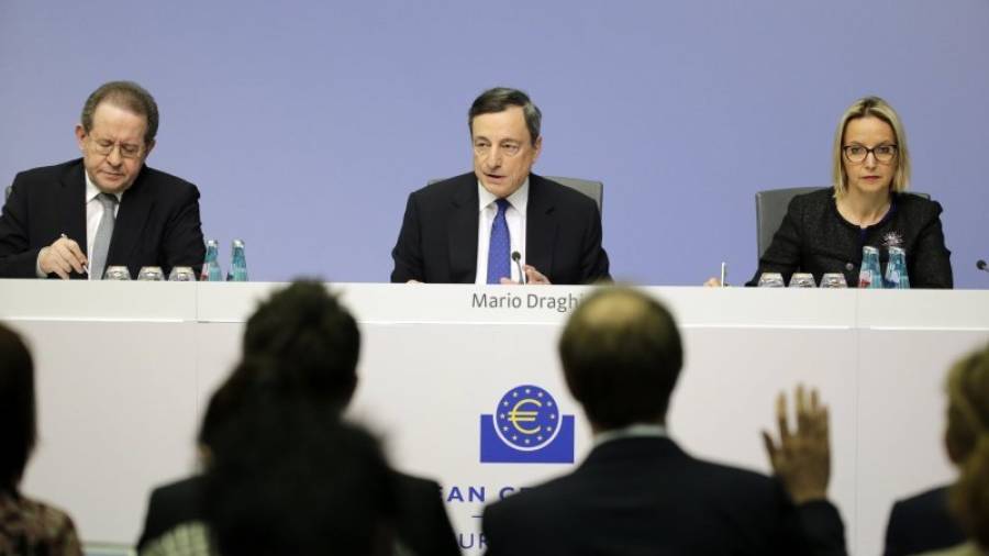 El presidente del BCE, Mario Draghi, en la rueda de prensa que ha ofrecido hoy. Foto: EFE