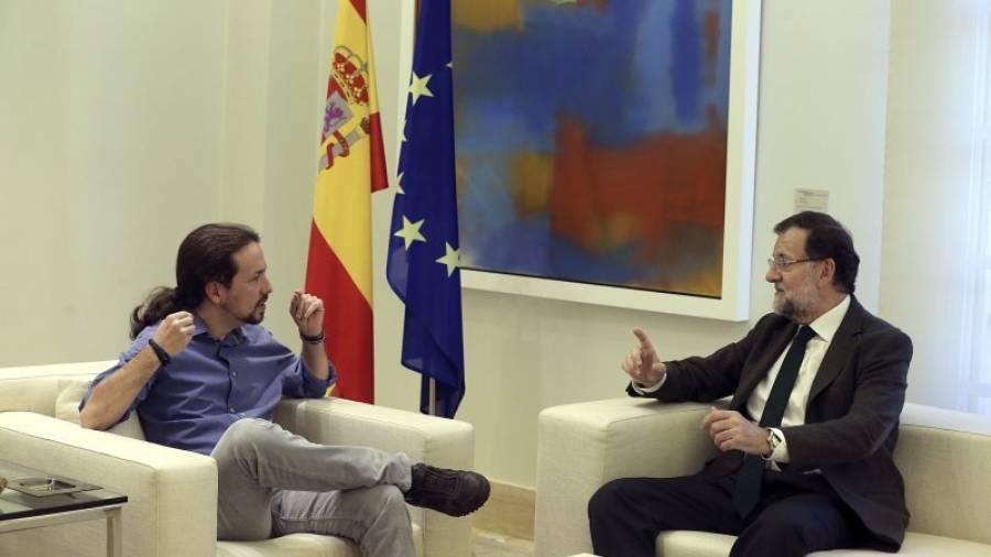 El líder de Podem, Pablo Iglesias, en la reunió a la Moncloa amb el president espanyol, Mariano Rajoy. Foto: EFE