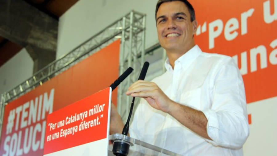 El primer secretari del PSOE, Pedro Sánchez, en el seu discurs a Tarragona. Foto: ACN