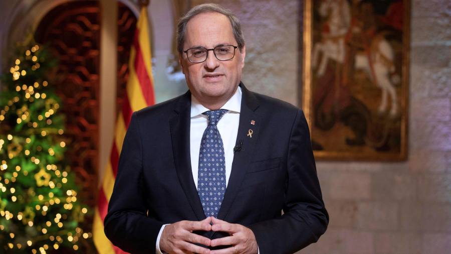 El president de la Generalitat Quim Torra, ayer durante el tradicional mensaje de fin de año. FOTO: RUBÉN MORENO/EFE