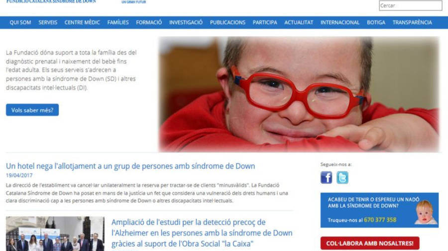 Captura de pantalla del web de la Fundació Catalana Síndrome de Down. Foto: ACN